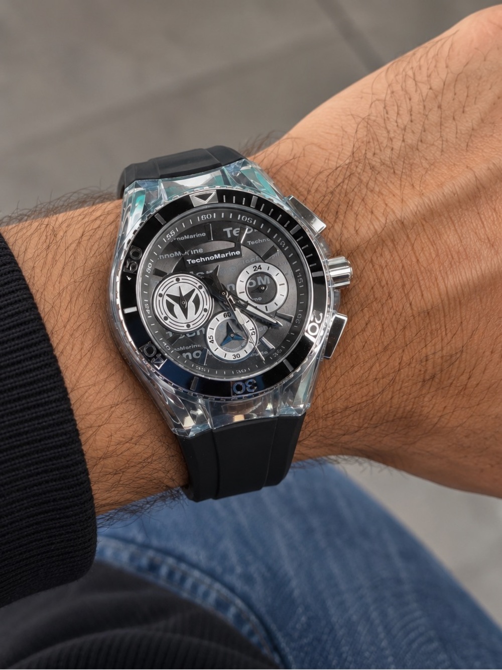 Technomarine Black and Silver Chronograph Watch(118129)